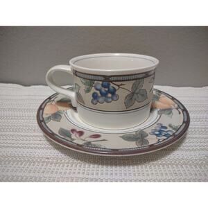 Mikasa Intaglio Garden Harvest CAC29 Flat Cup and Saucer Set GUC !!